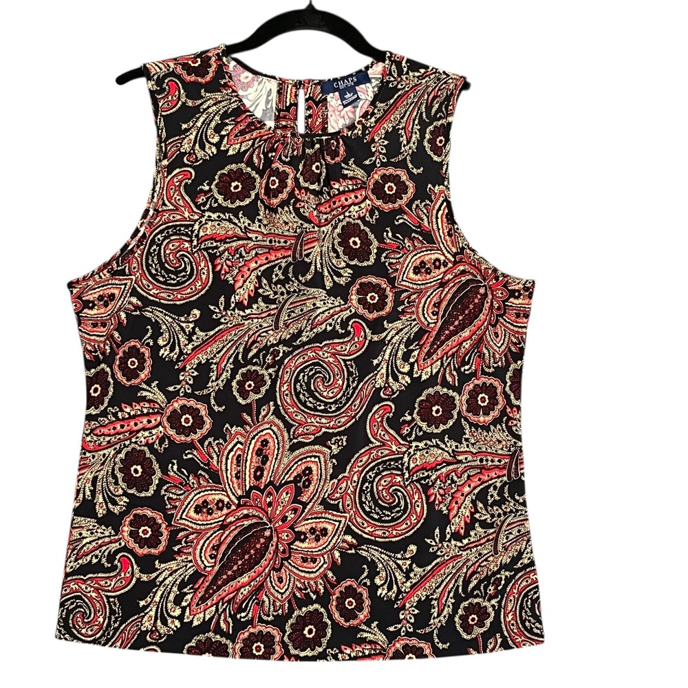 Chaps Womens Sleeveless Paisley Print Keyhole Neck Blouse Top Size L Career Tank